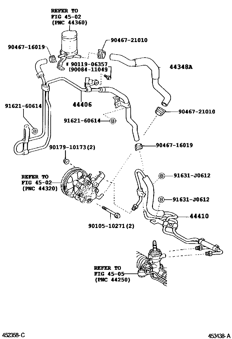Toyota COROLLA 动力转向配管 EPC diagram — 453738A