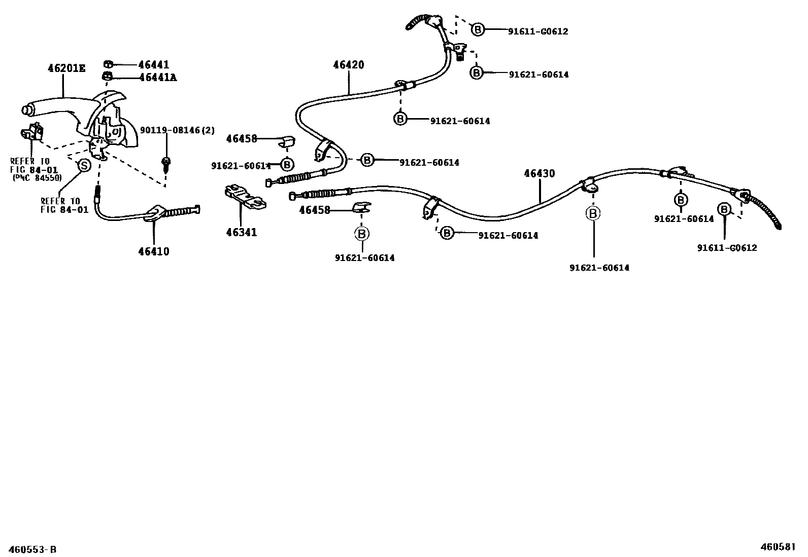 Toyota COROLLA Parking Brake & Cable EPC diagram — 460581A