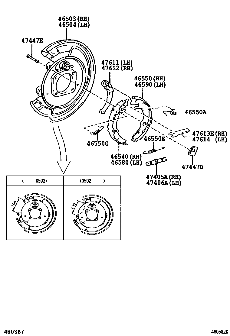 Toyota COROLLA Parking Brake & Cable EPC diagram — 460582C