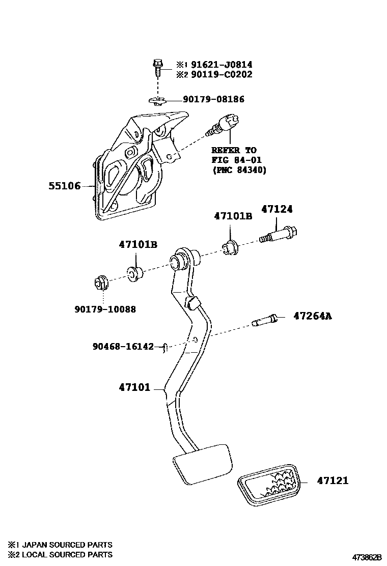 Toyota COROLLA Brake Pedal & Bracket EPC diagram — 473862B