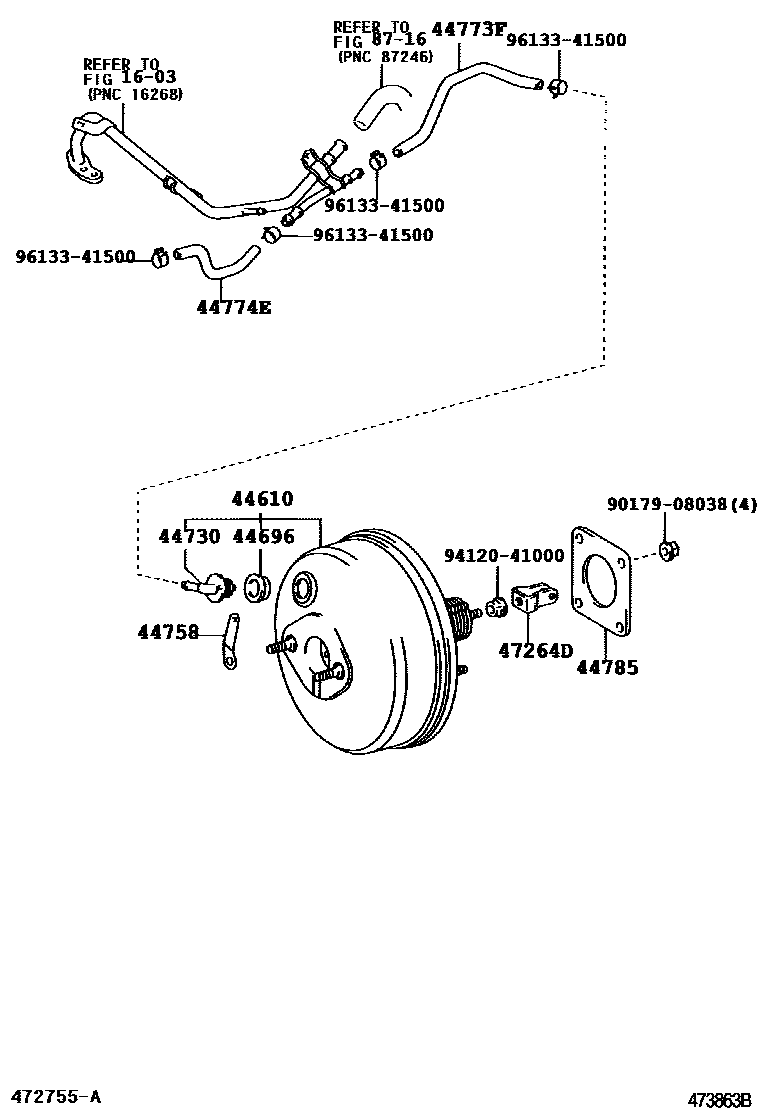 Toyota COROLLA 制动助力器和真空管 EPC diagram — 473863B