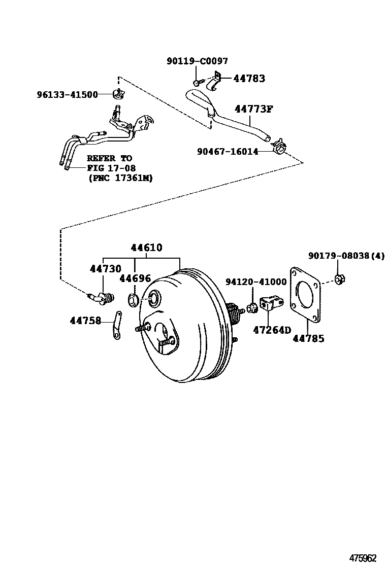 Toyota COROLLA 制动助力器和真空管 EPC diagram — 475962A