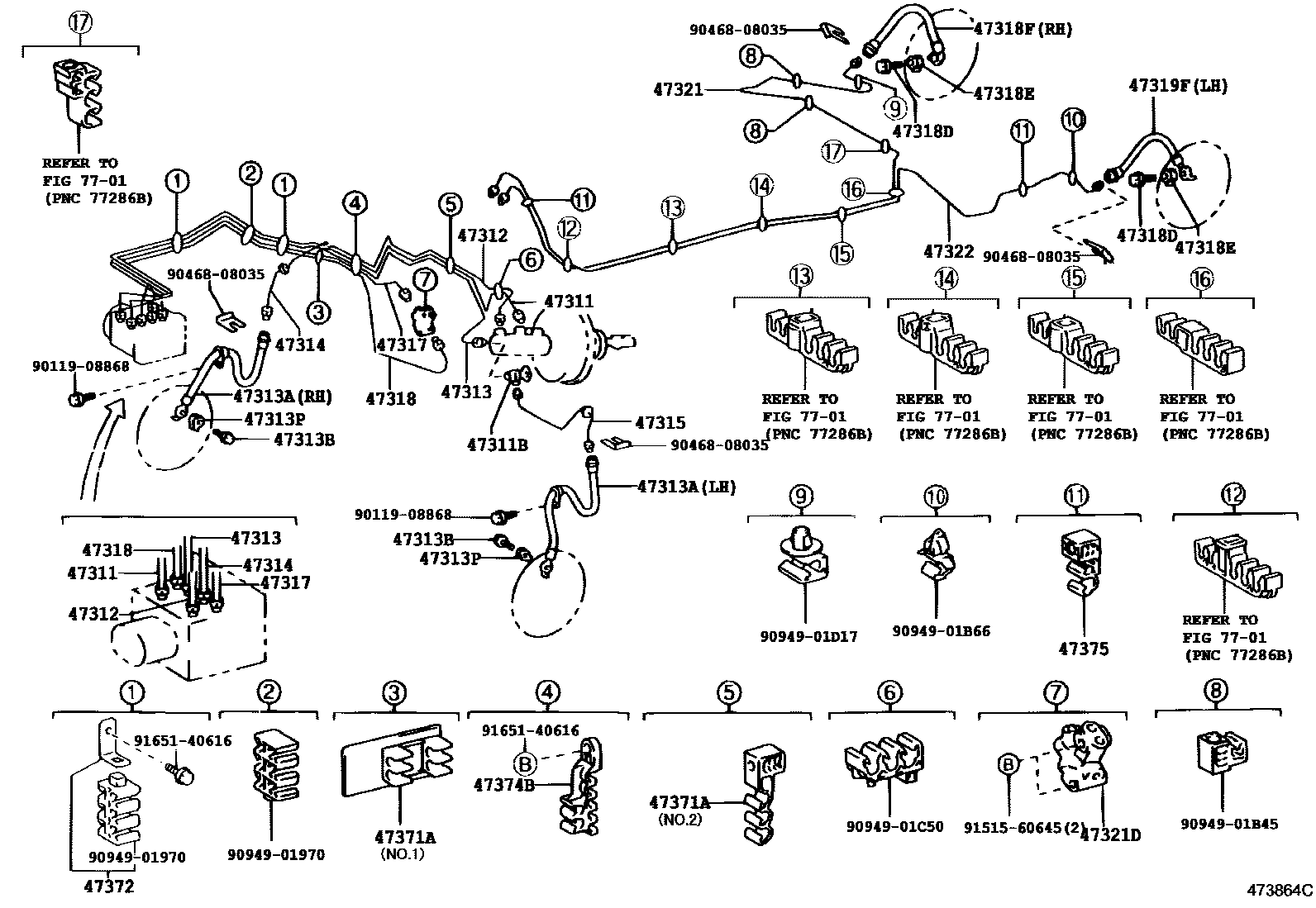 Toyota COROLLA 制动配管和卡箍 EPC diagram — 473864C