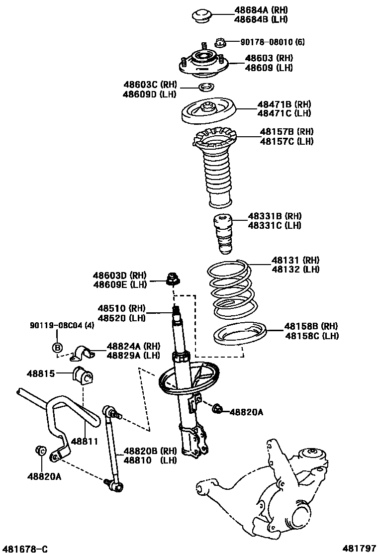 Toyota COROLLA Front Spring & Shock Absorber EPC diagram — 481797