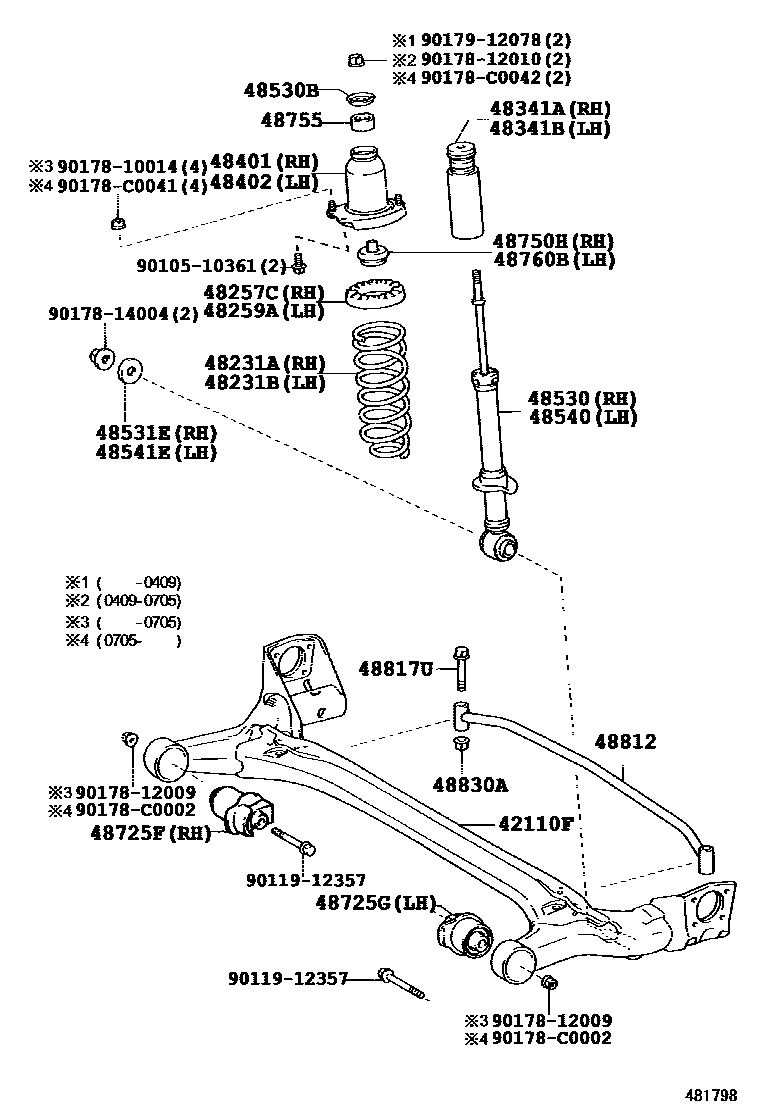 Toyota COROLLA Rear Spring & Shock Absorber EPC diagram — 481798B