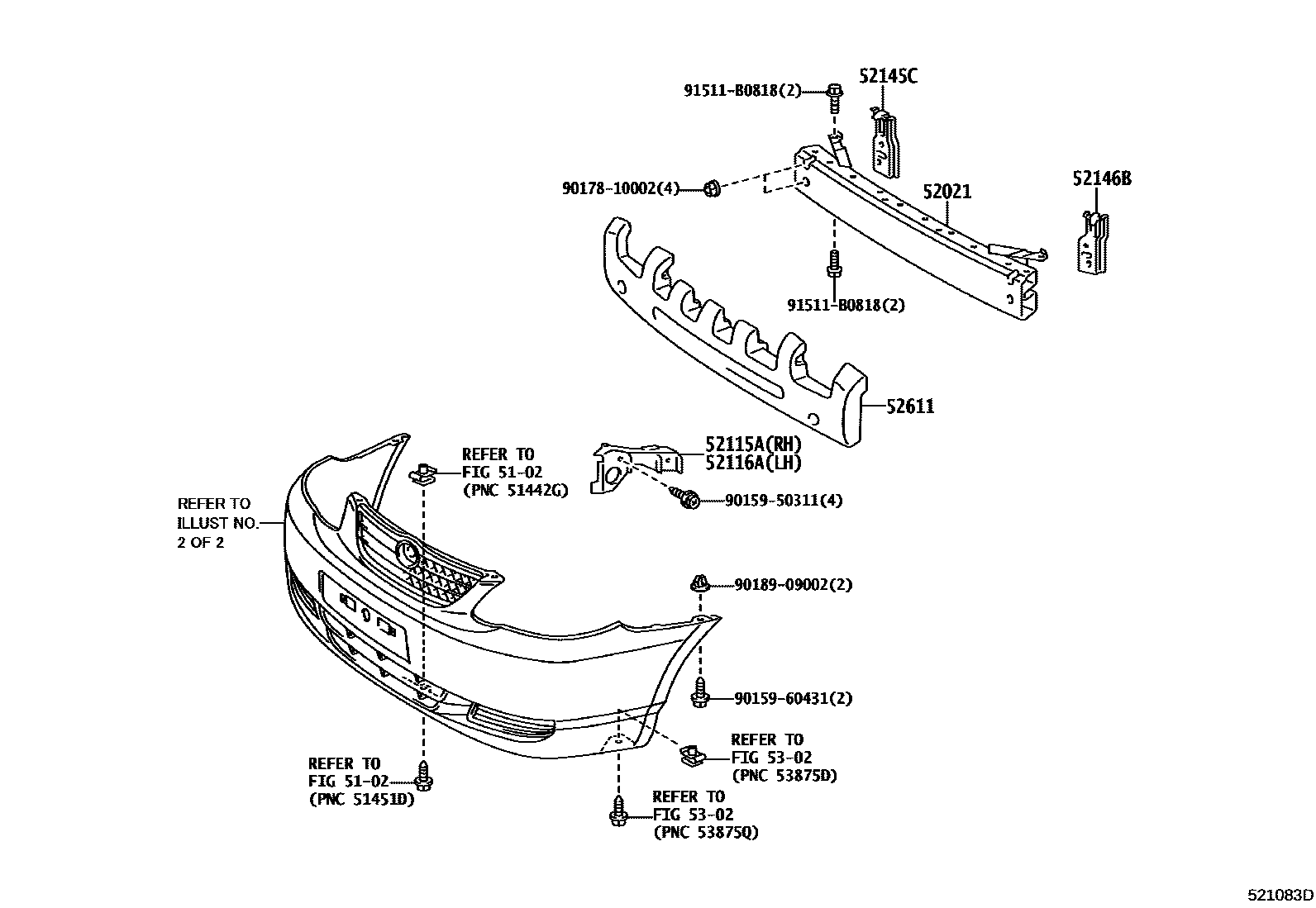 Toyota COROLLA 前保险杠及附件 EPC diagram — 521083D