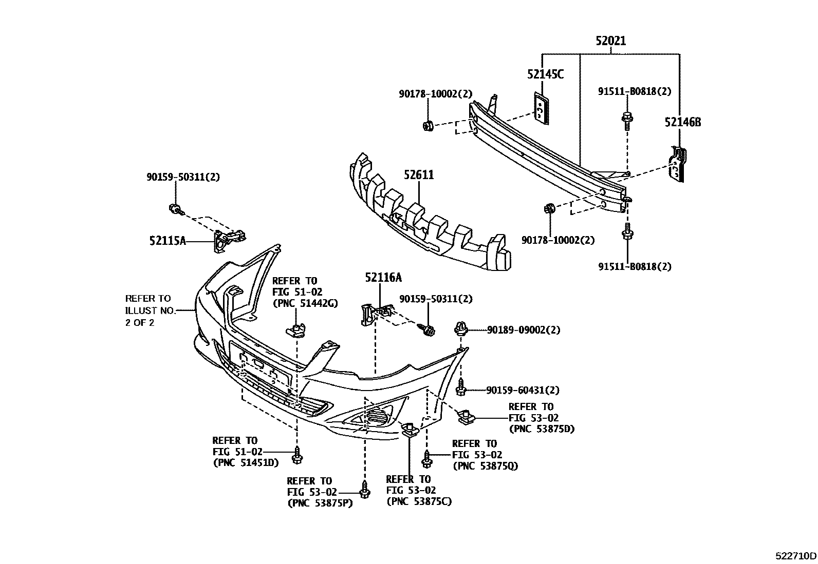 Toyota COROLLA 前保险杠及附件 EPC diagram — 522710D