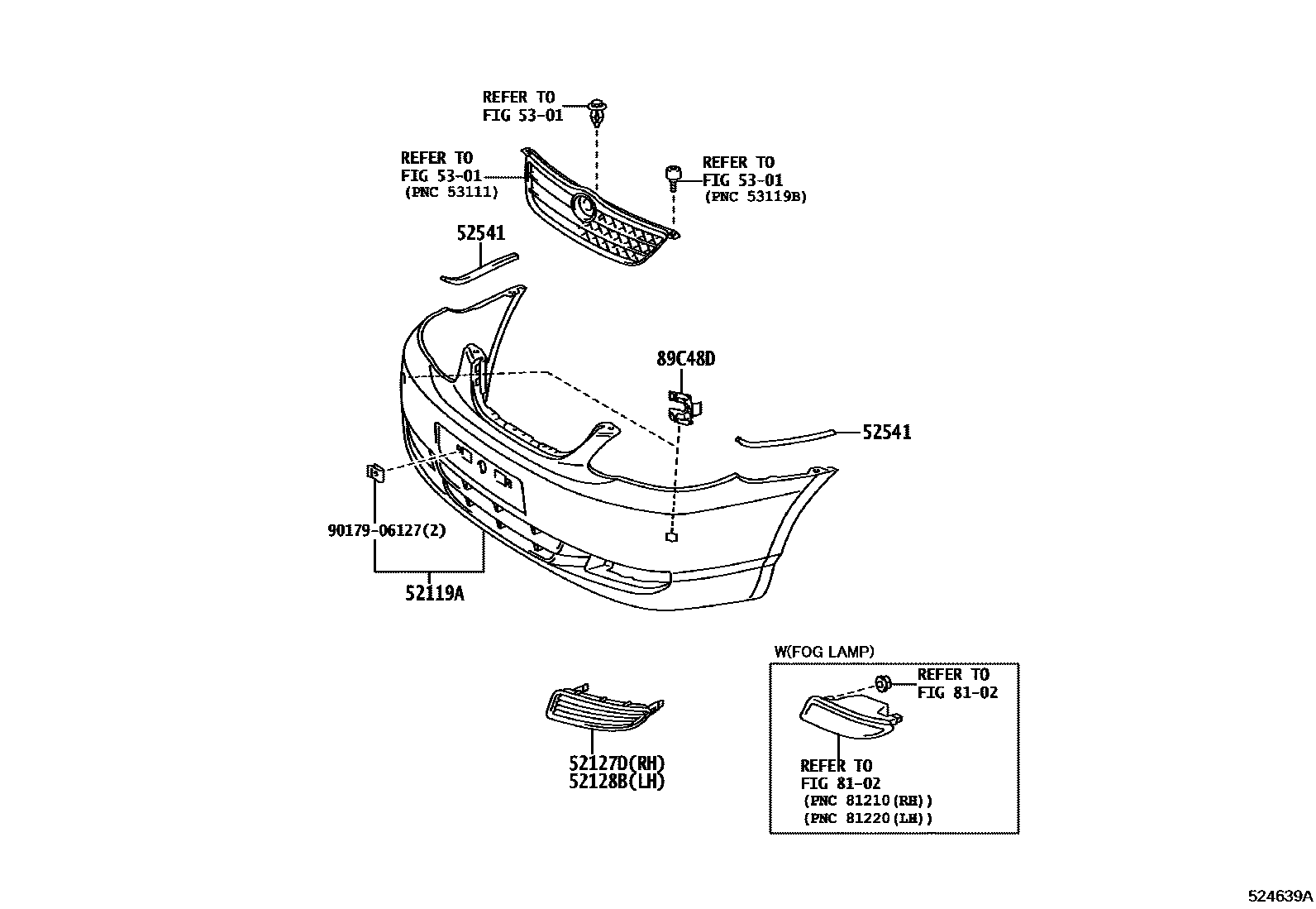Toyota COROLLA 前保险杠及附件 EPC diagram — 524639A