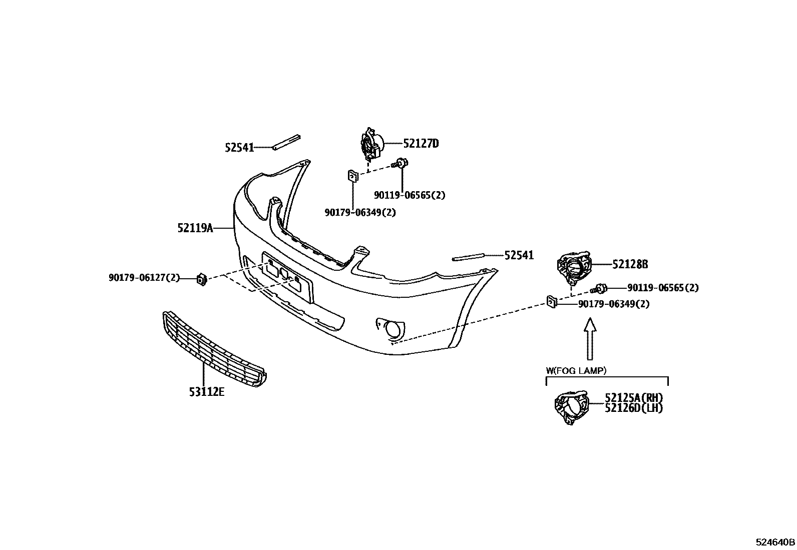 Toyota COROLLA 前保险杠及附件 EPC diagram — 524640B