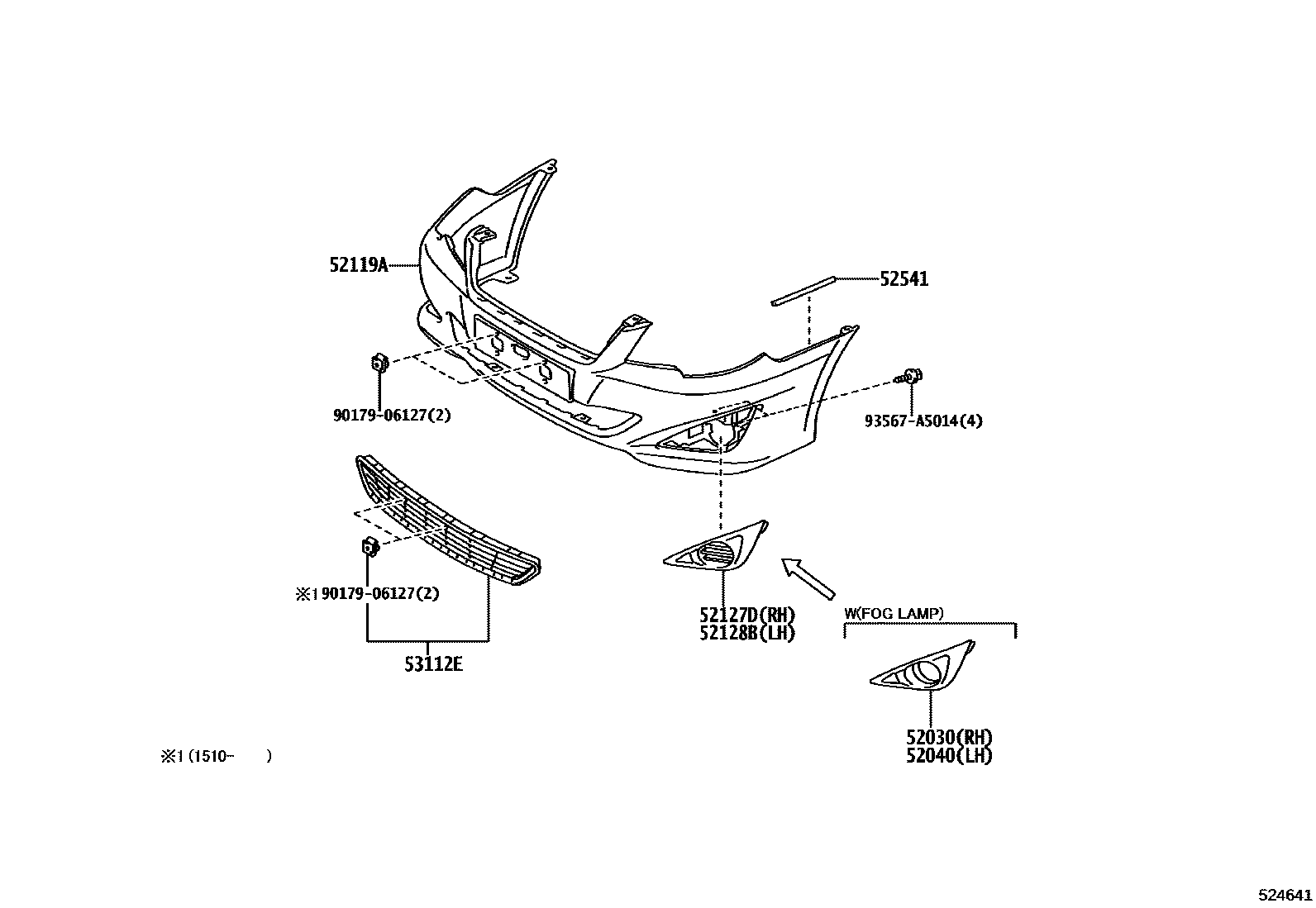 Toyota COROLLA 前保险杠及附件 EPC diagram — 524641
