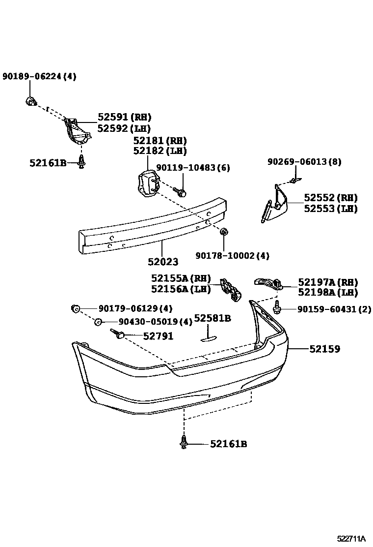 Toyota COROLLA 后保险杠及附件 EPC diagram — 522711A