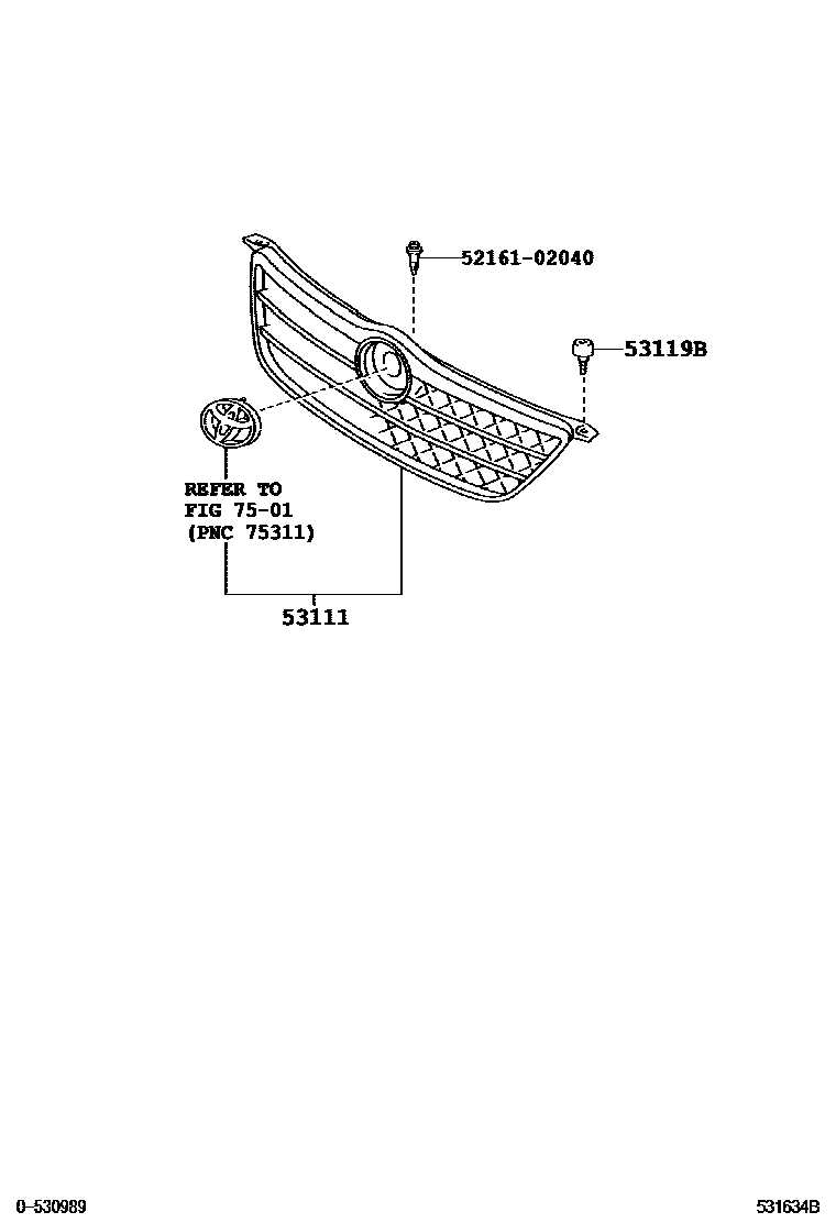 Toyota COROLLA radiator grille EPC diagram — 531634B