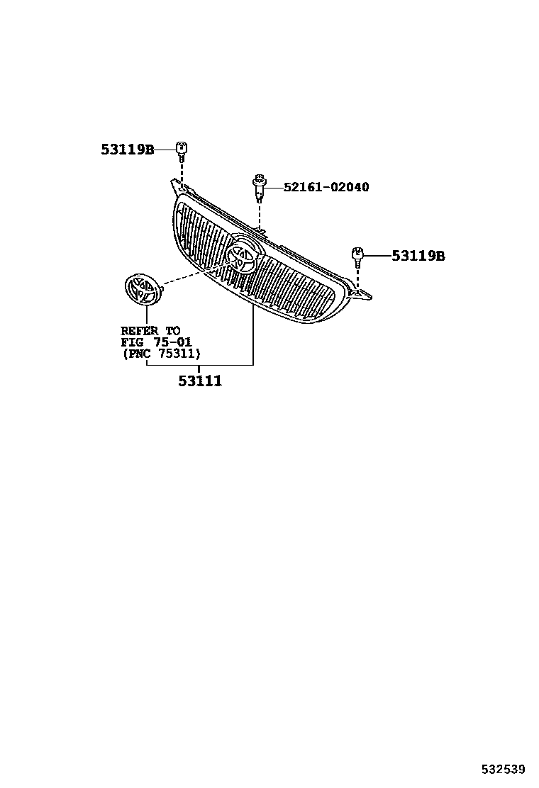 Toyota COROLLA radiator grille EPC diagram — 532539