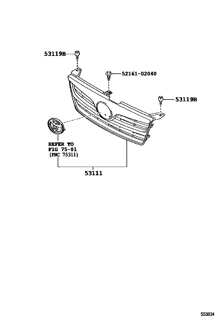 Toyota COROLLA radiator grille EPC diagram — 533834