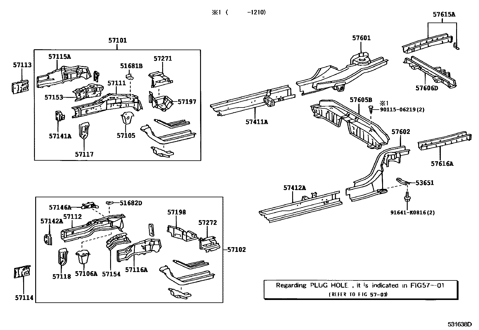 Toyota COROLLA Floor stringers EPC diagram — 531638D