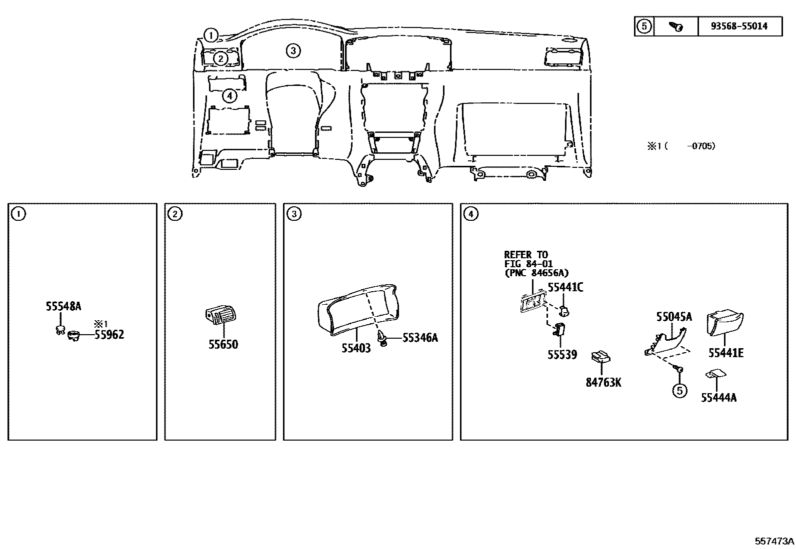 Toyota COROLLA 仪表板和手套箱 EPC diagram — 557473A