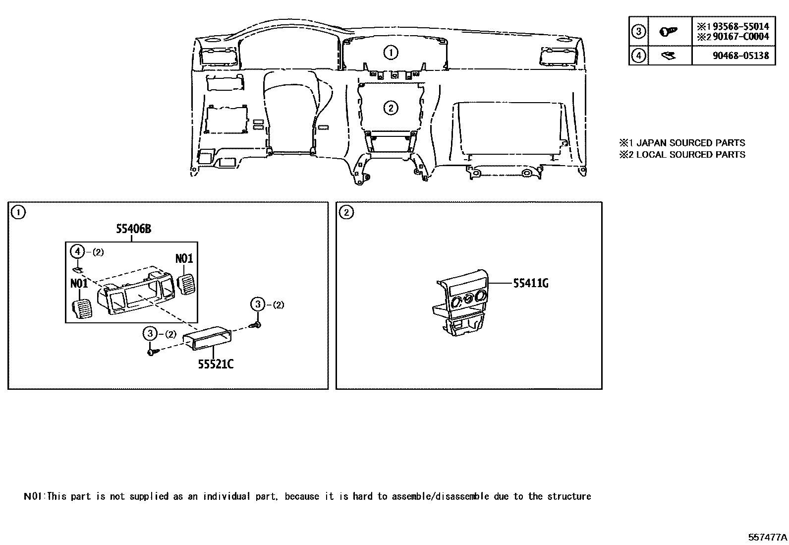 Toyota COROLLA 仪表板和手套箱 EPC diagram — 557477A