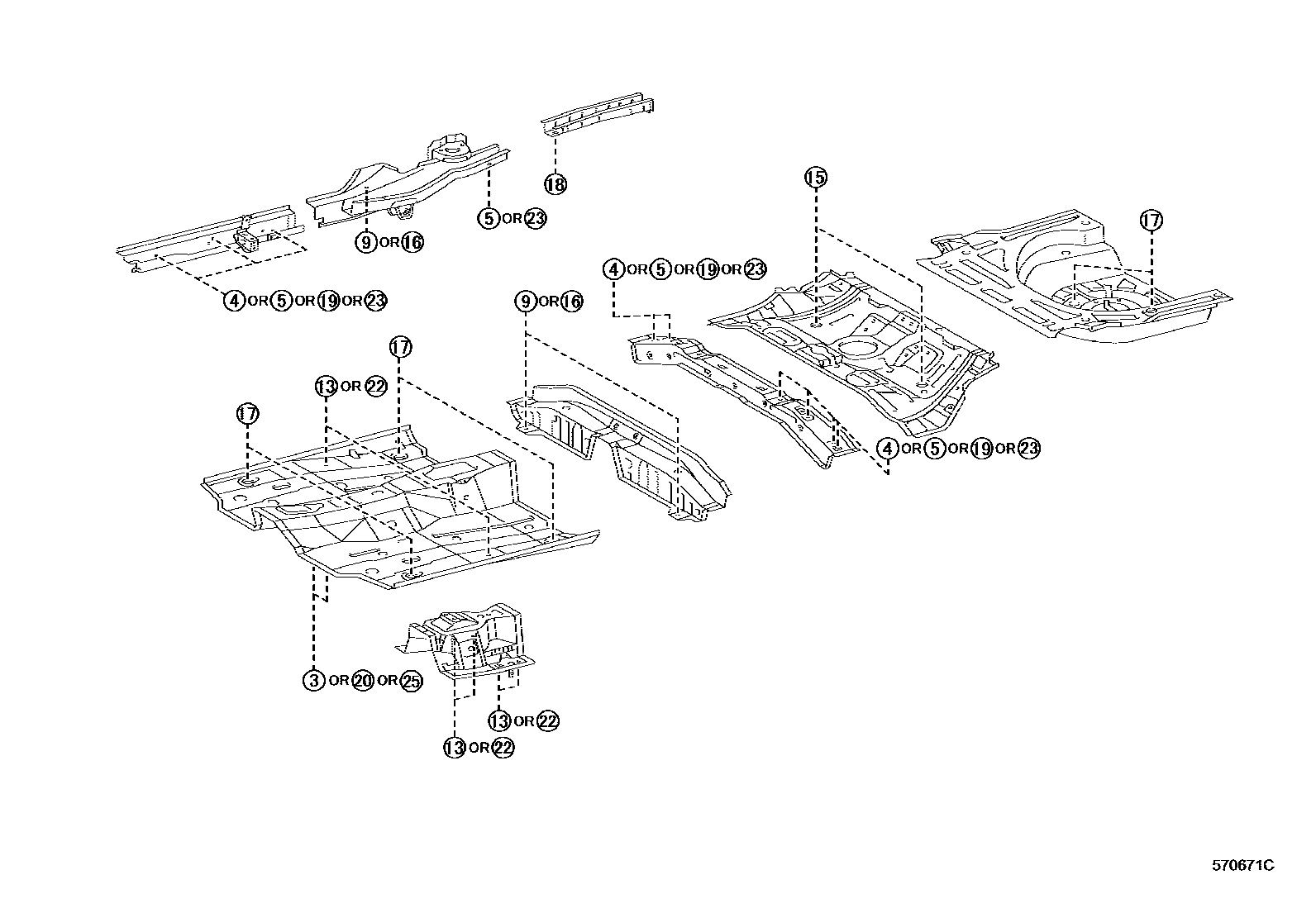 Toyota COROLLA hole plug EPC diagram — 570671C