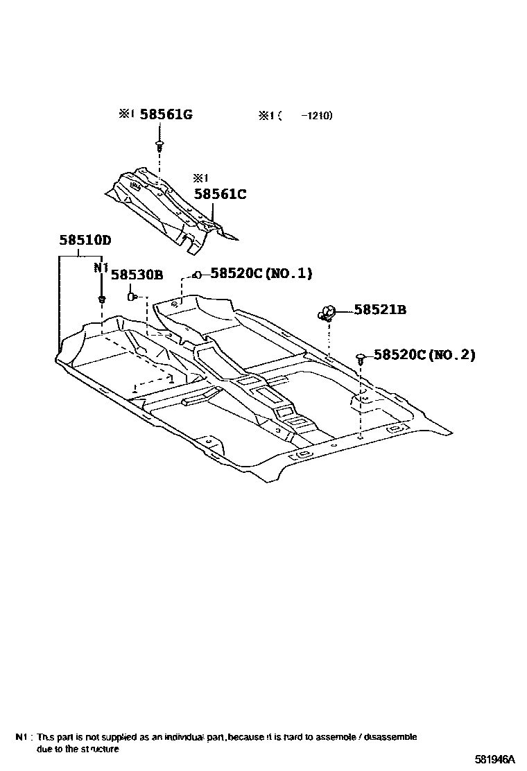 Toyota COROLLA 地板垫和地毯 EPC diagram — 581946A
