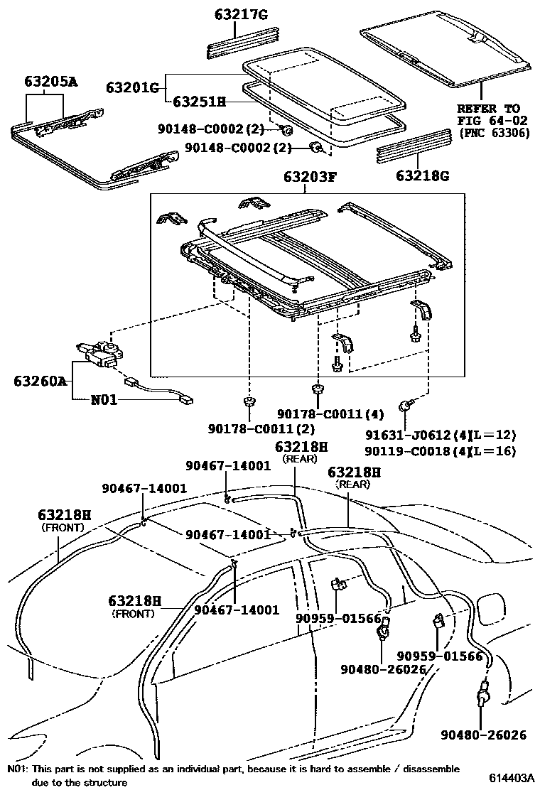 Toyota COROLLA 天窗板和背窗玻璃 EPC diagram — 614403A