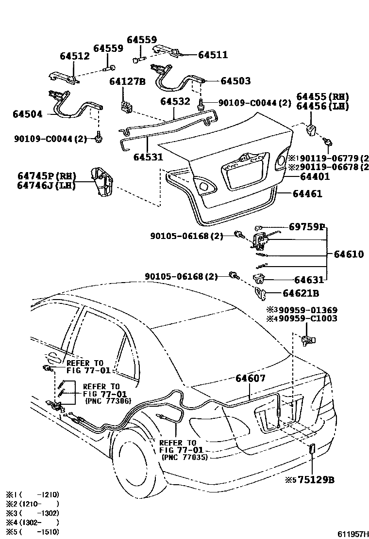 Toyota COROLLA 行李箱门和行李箱锁 EPC diagram — 611957H