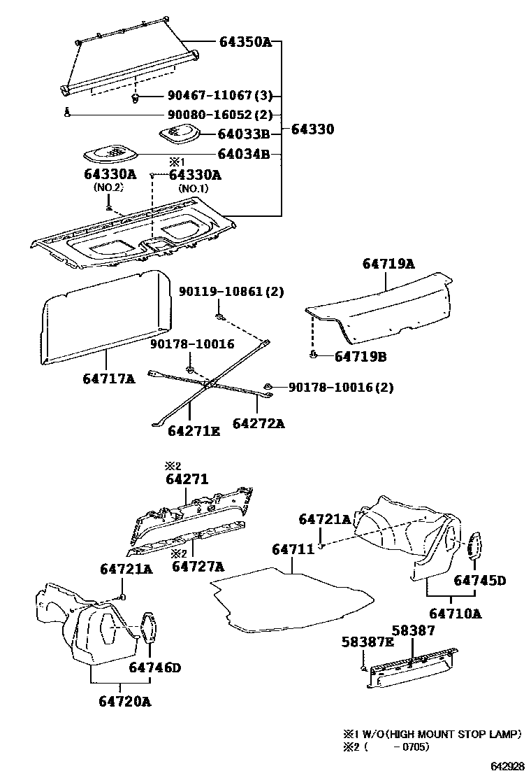 Toyota COROLLA 杂物箱板和行李箱垫 EPC diagram — 642928