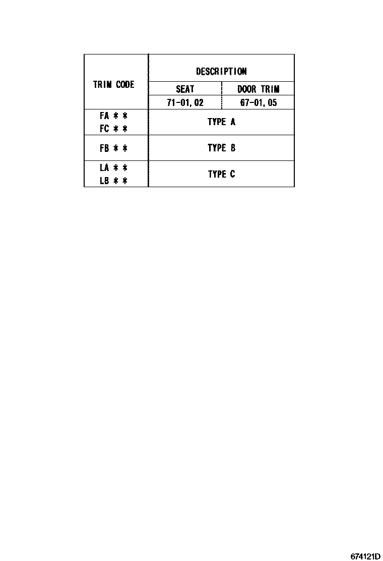 Toyota COROLLA 前门板和前门玻璃 EPC diagram — 674121D