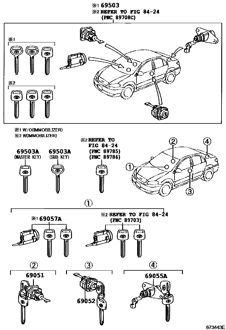 Toyota COROLLA 锁芯组件 EPC diagram — 673443E