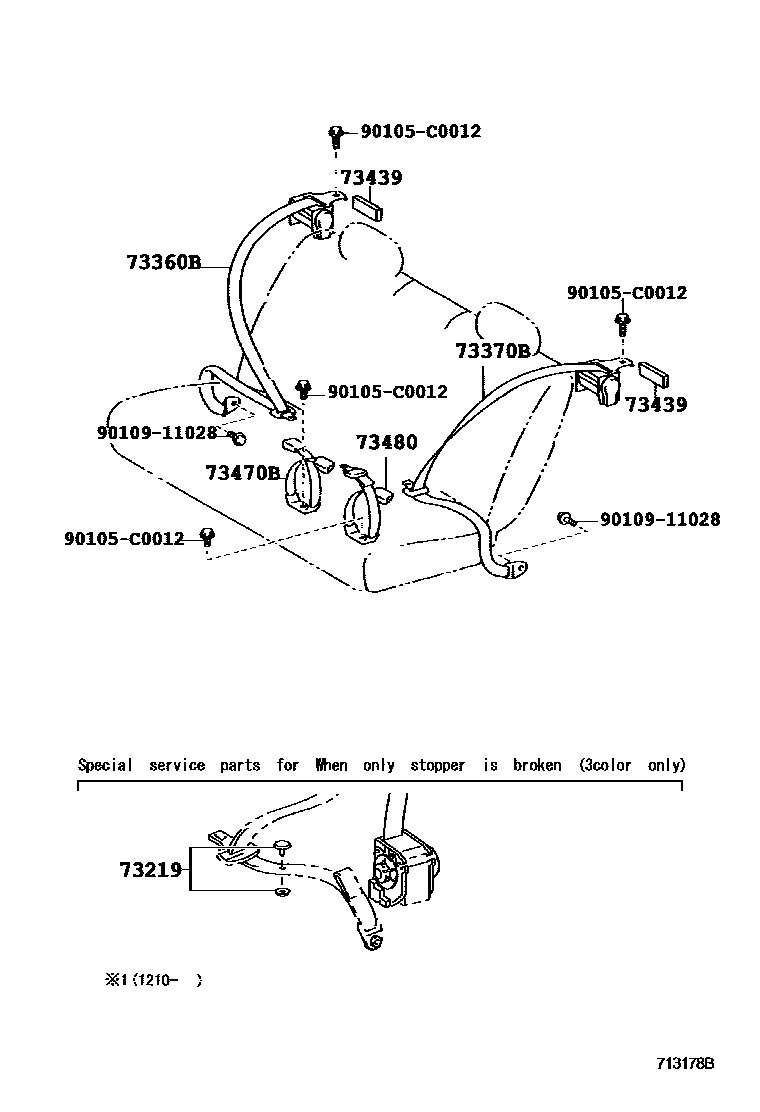 Toyota COROLLA 安全带和儿童保护座椅 EPC diagram — 713178B