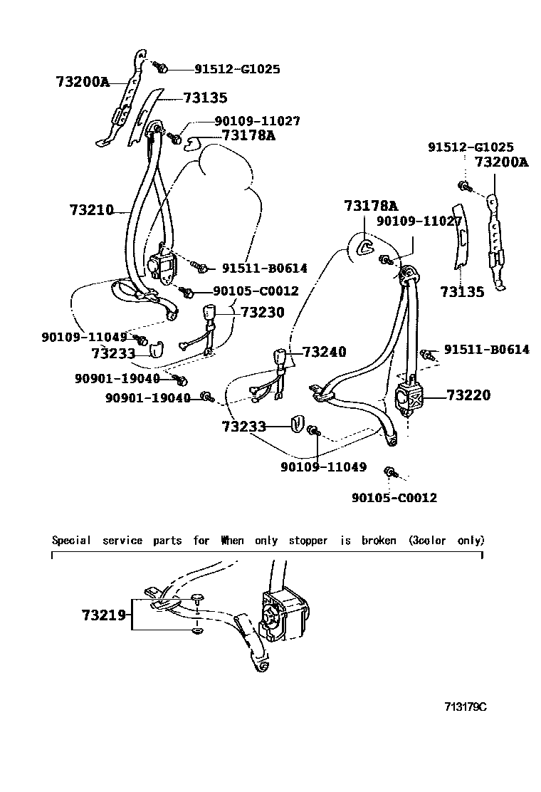 Toyota COROLLA 安全带和儿童保护座椅 EPC diagram — 713179C