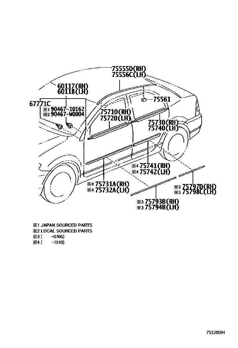 Toyota COROLLA 侧防护条 EPC diagram — 751283H
