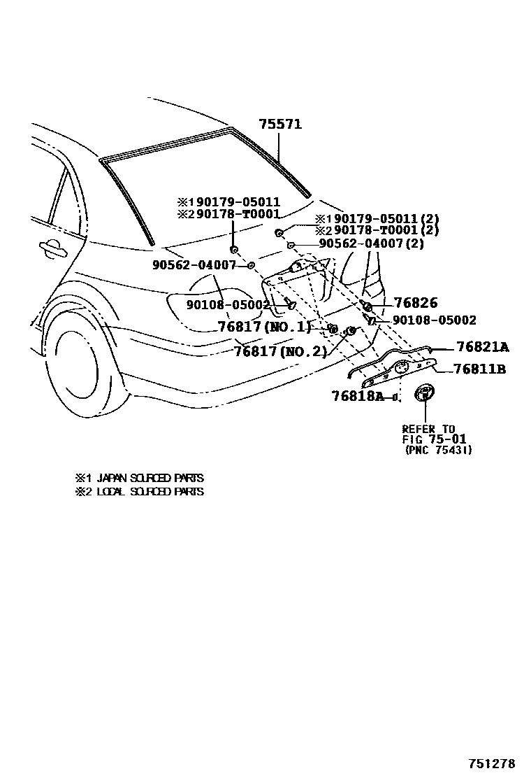 Toyota COROLLA 后防护条 EPC diagram — 751278A