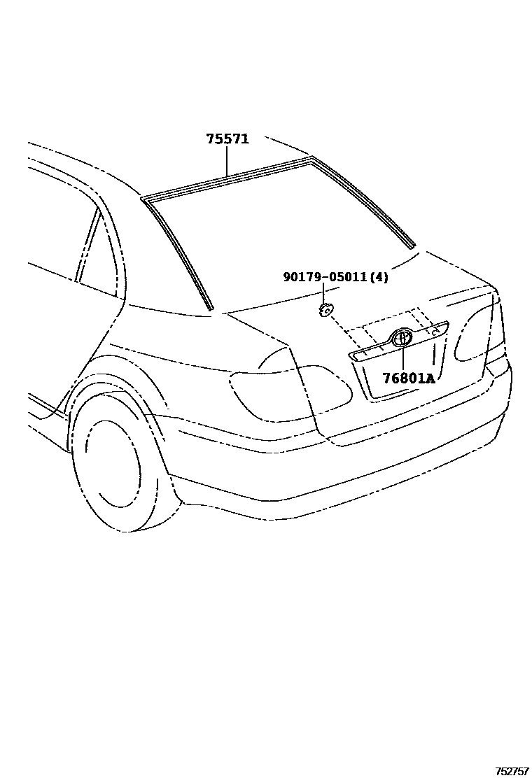 Toyota COROLLA 后防护条 EPC diagram — 752757