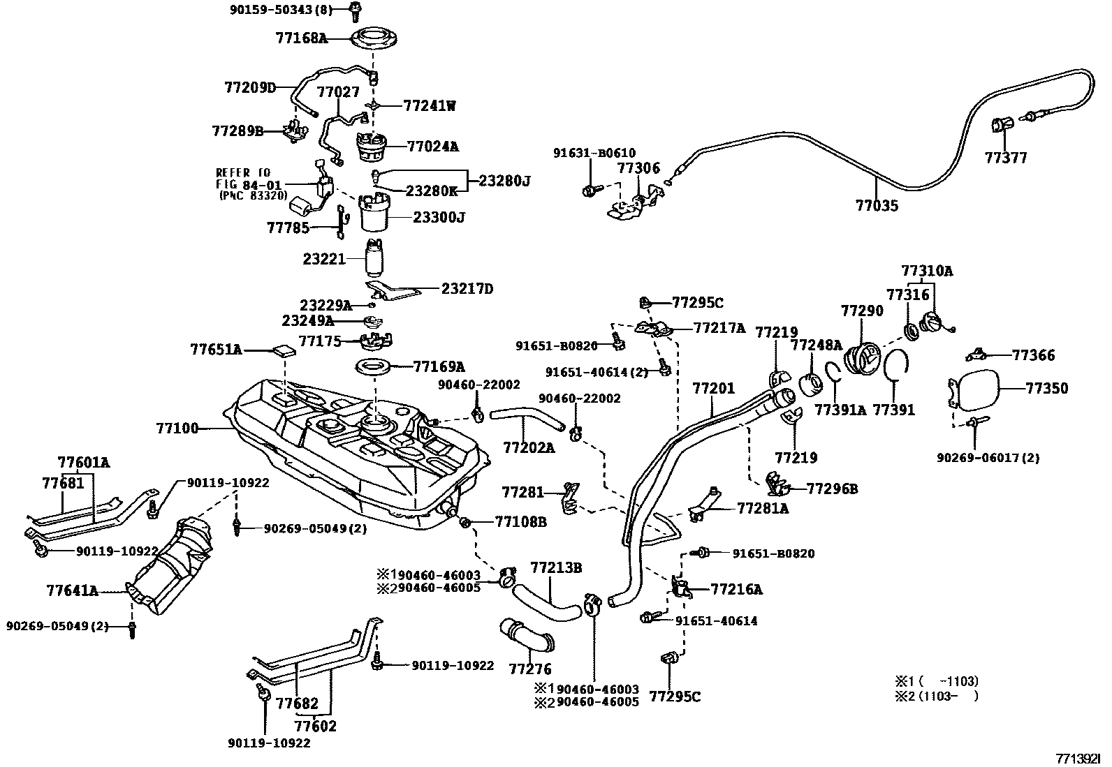 Toyota COROLLA 燃油箱和燃油管 EPC diagram — 771392I