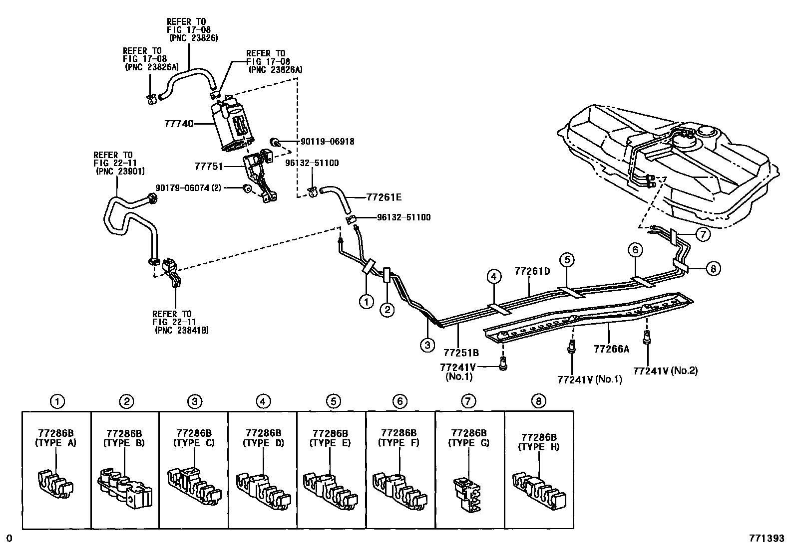 Toyota COROLLA 燃油箱和燃油管 EPC diagram — 771393