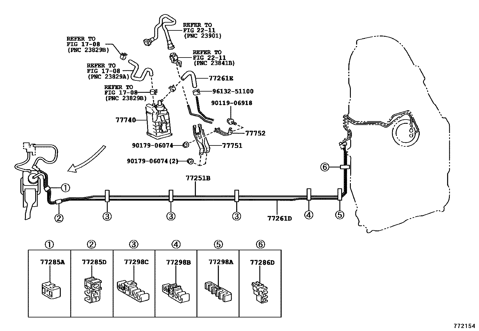 Toyota COROLLA 燃油箱和燃油管 EPC diagram — 772154