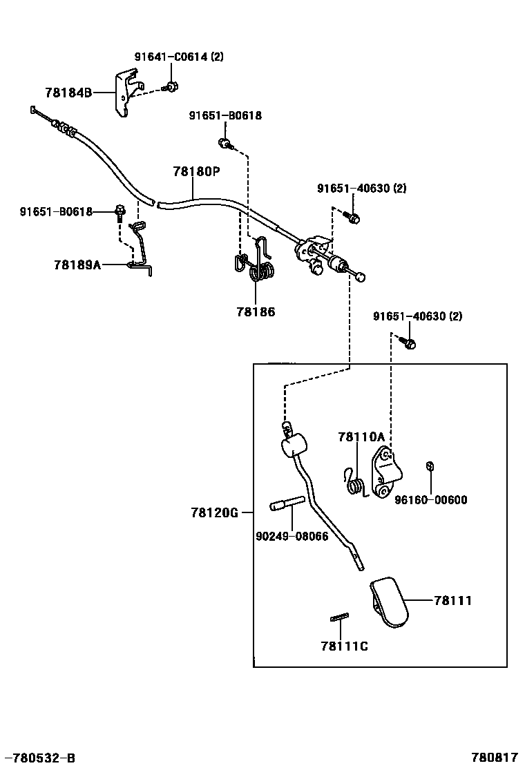 Toyota COROLLA accelerator pedal connecting rod EPC diagram — 780817