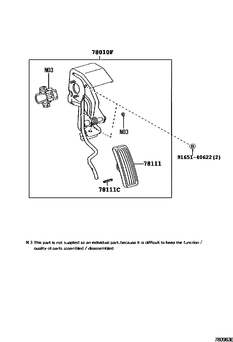 Toyota COROLLA accelerator pedal connecting rod EPC diagram — 780983B