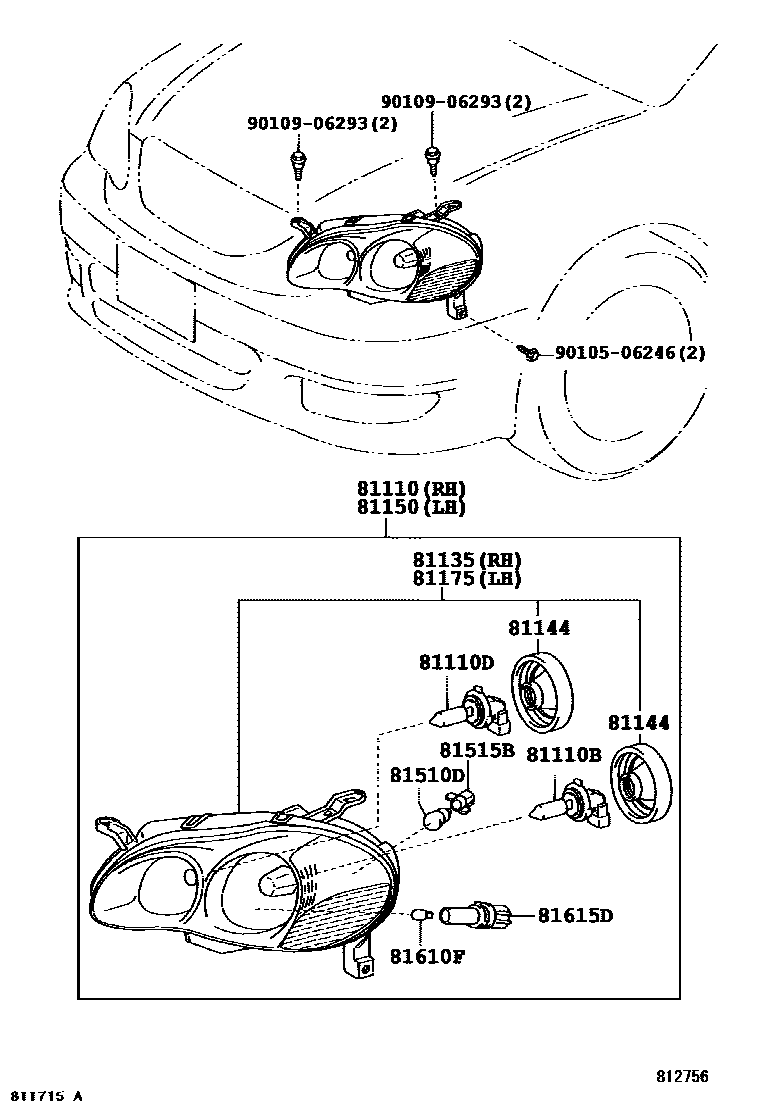 Toyota COROLLA Headlamp EPC diagram — 812756B