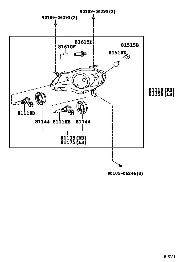 Toyota COROLLA Headlamp EPC diagram — 815321