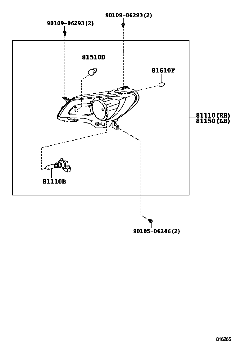 Toyota COROLLA Headlamp EPC diagram — 816265