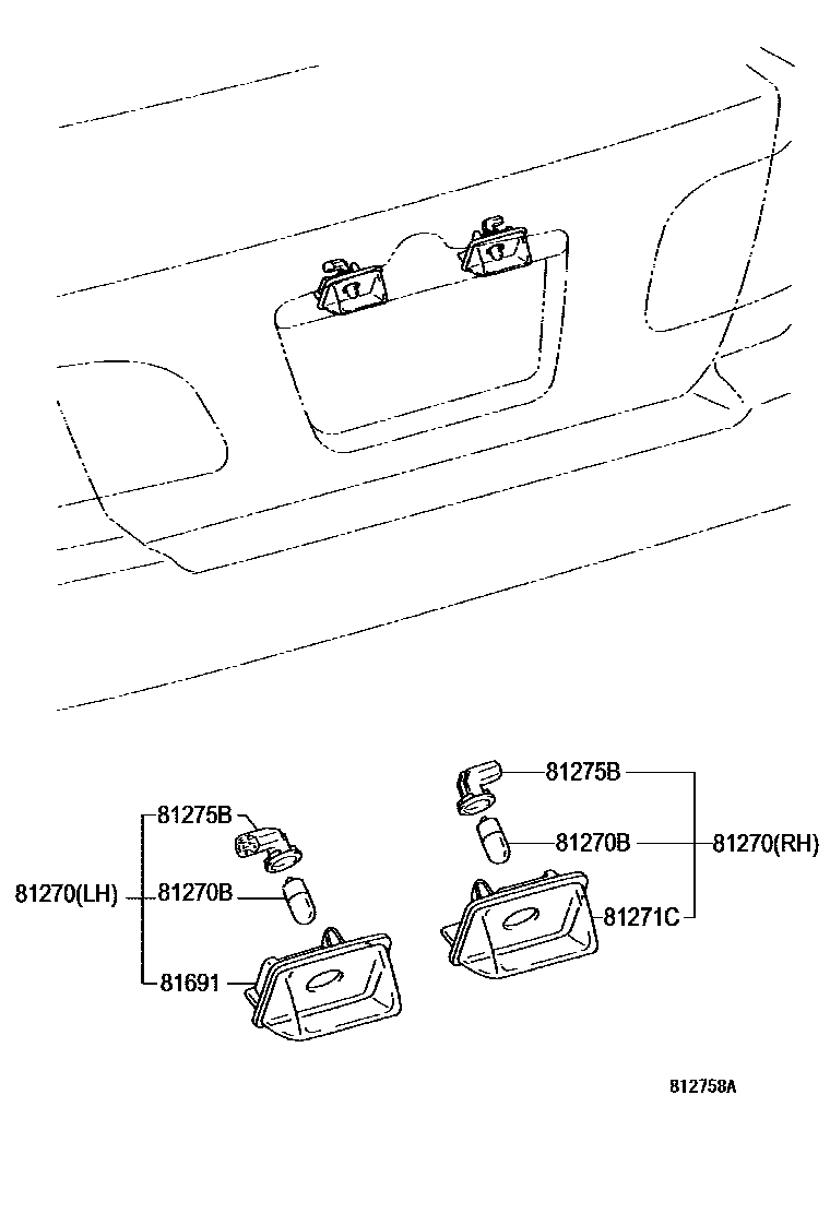 Toyota COROLLA 后牌照灯 EPC diagram — 812758A