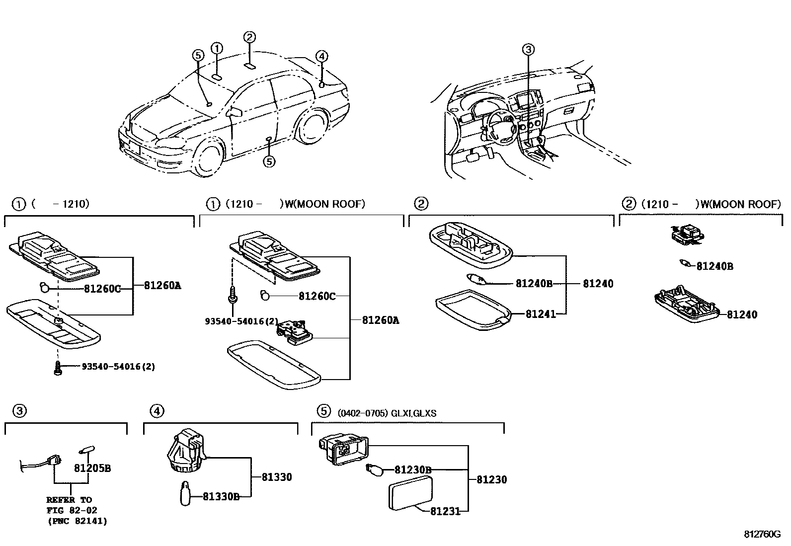 Toyota COROLLA 车内灯 EPC diagram — 812760G
