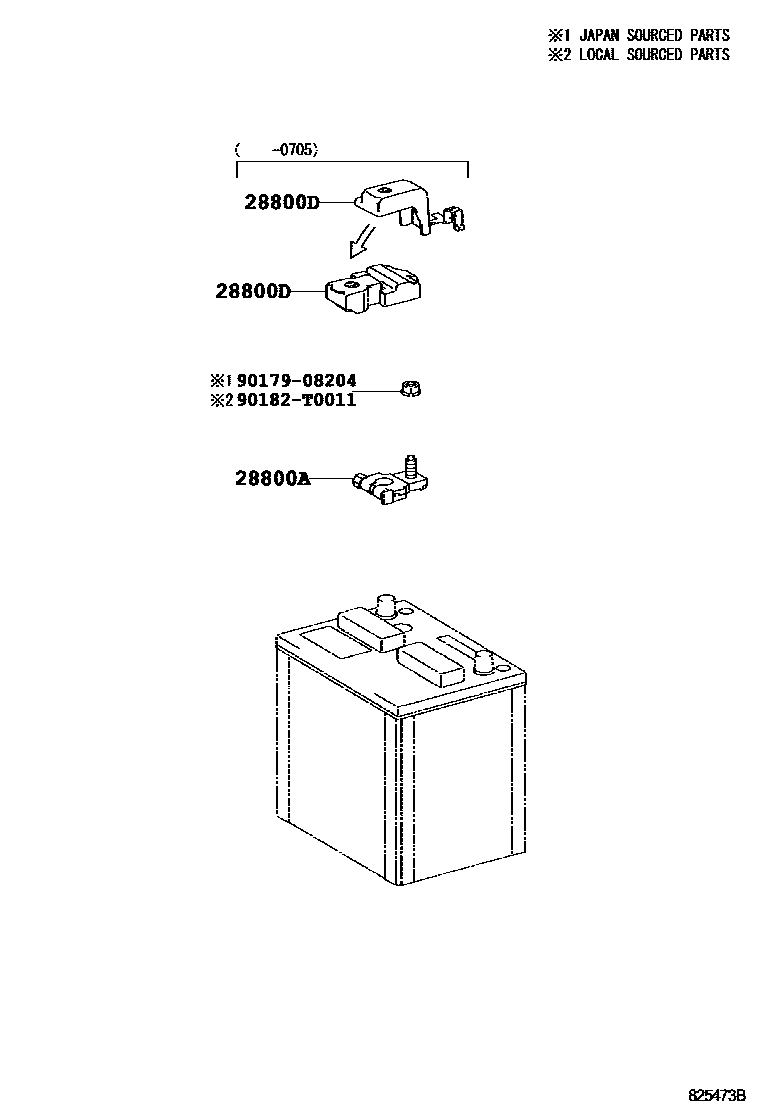 Toyota COROLLA 蓄电池和蓄电池电缆 EPC diagram — 825473B