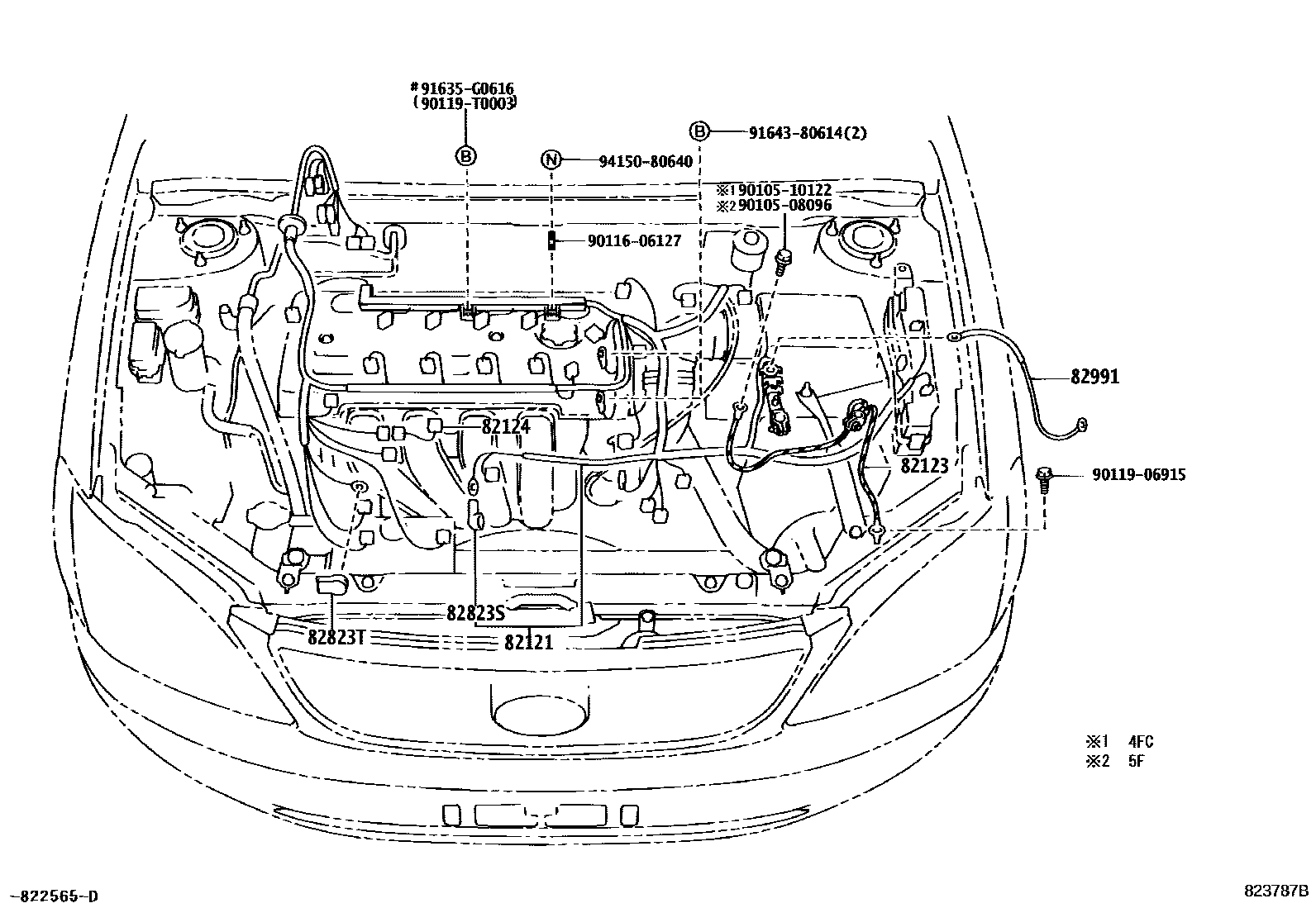 Toyota COROLLA 线束和卡夹 EPC diagram — 823787B