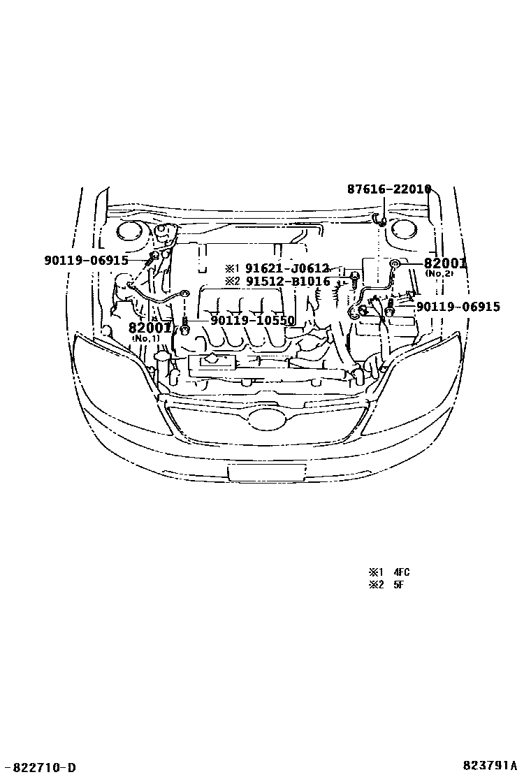 Toyota COROLLA 线束和卡夹 EPC diagram — 823791A