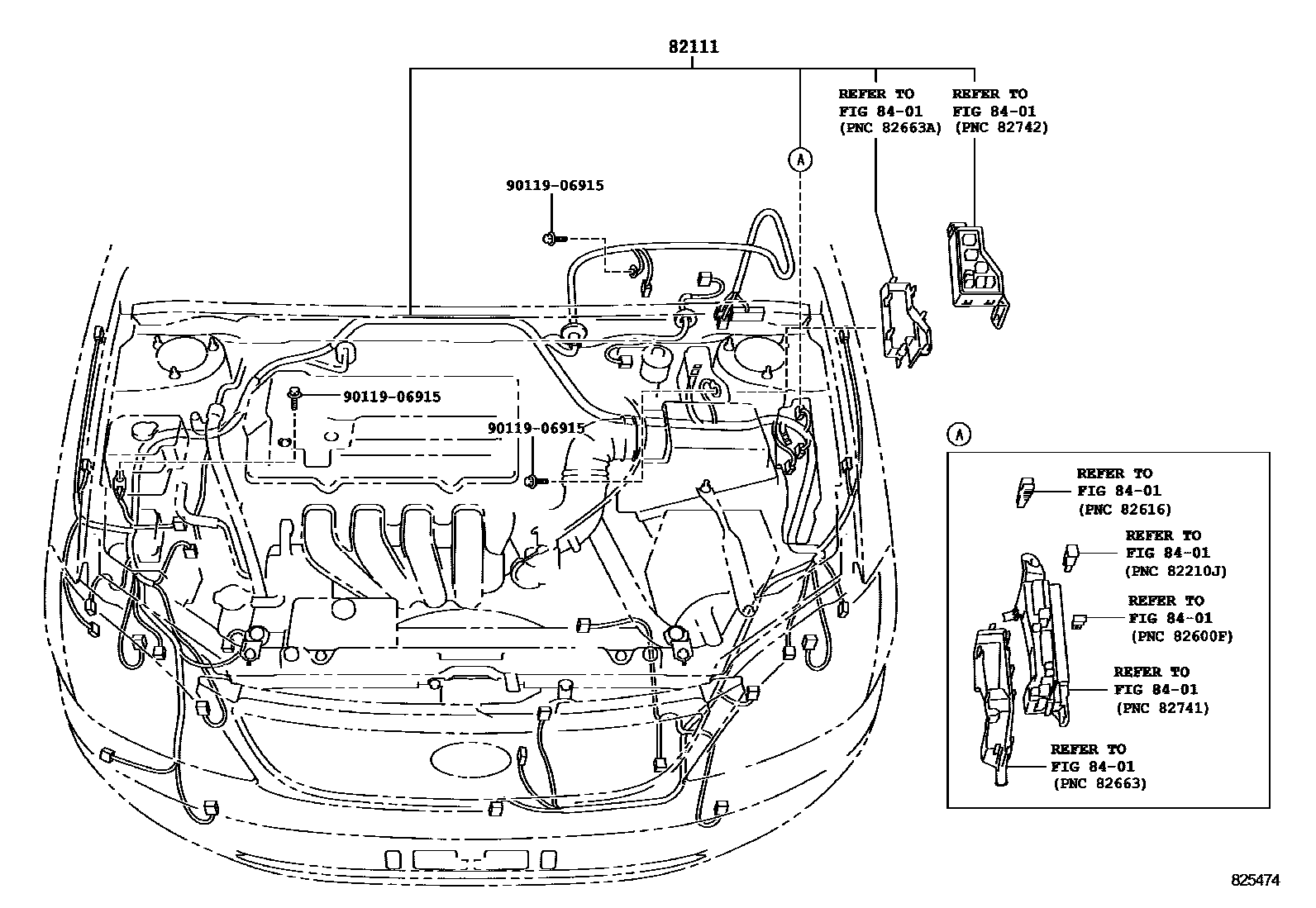 Toyota COROLLA 线束和卡夹 EPC diagram — 825474