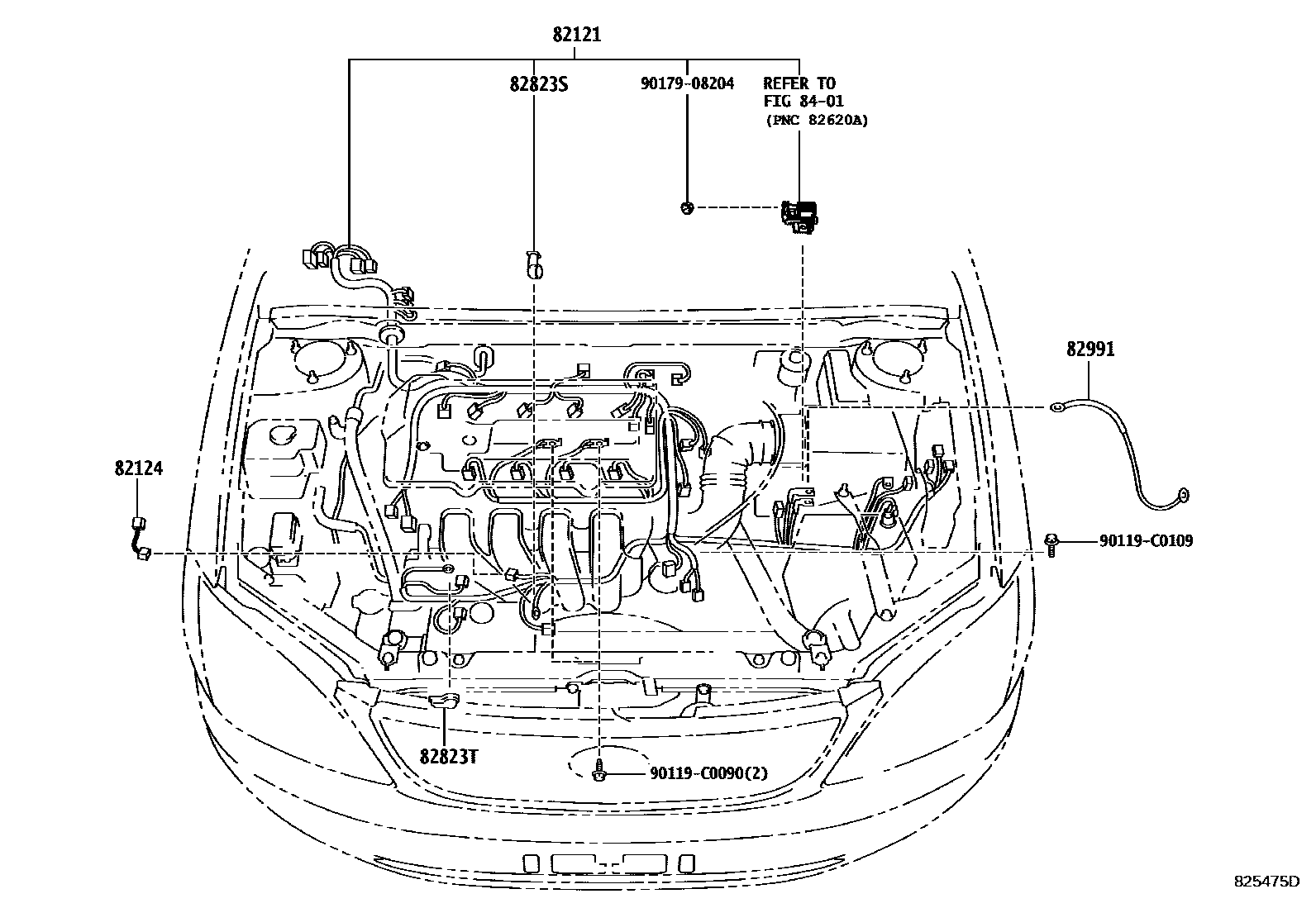 Toyota COROLLA 线束和卡夹 EPC diagram — 825475D