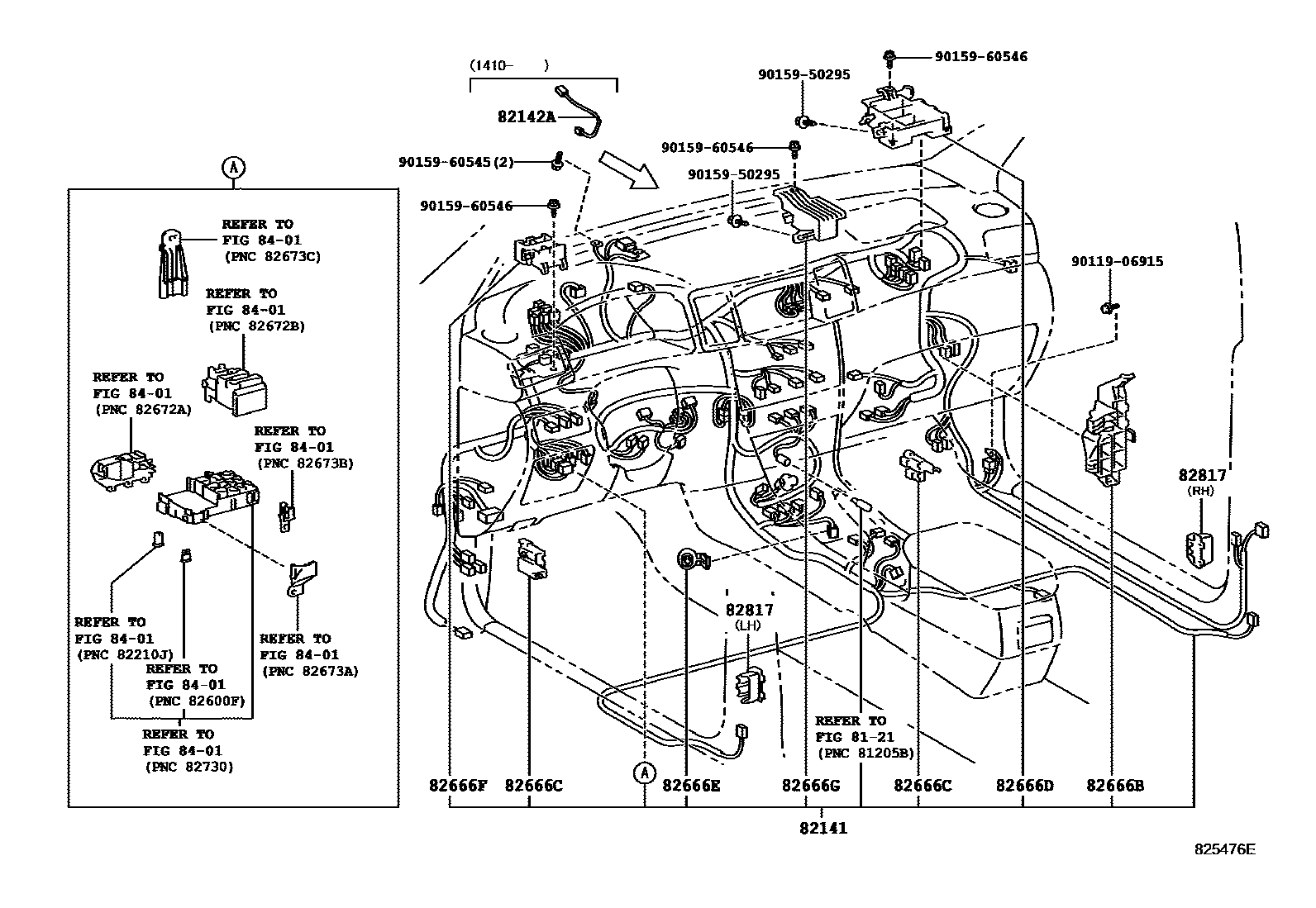 Toyota COROLLA 线束和卡夹 EPC diagram — 825476E