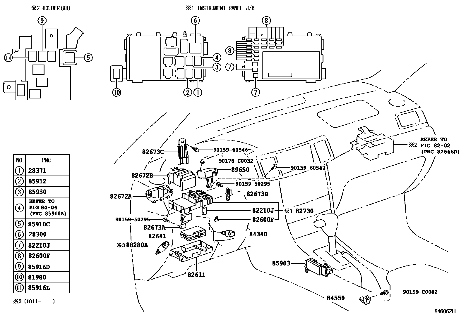 Toyota COROLLA 开关和继电器和ECU EPC diagram — 846062H